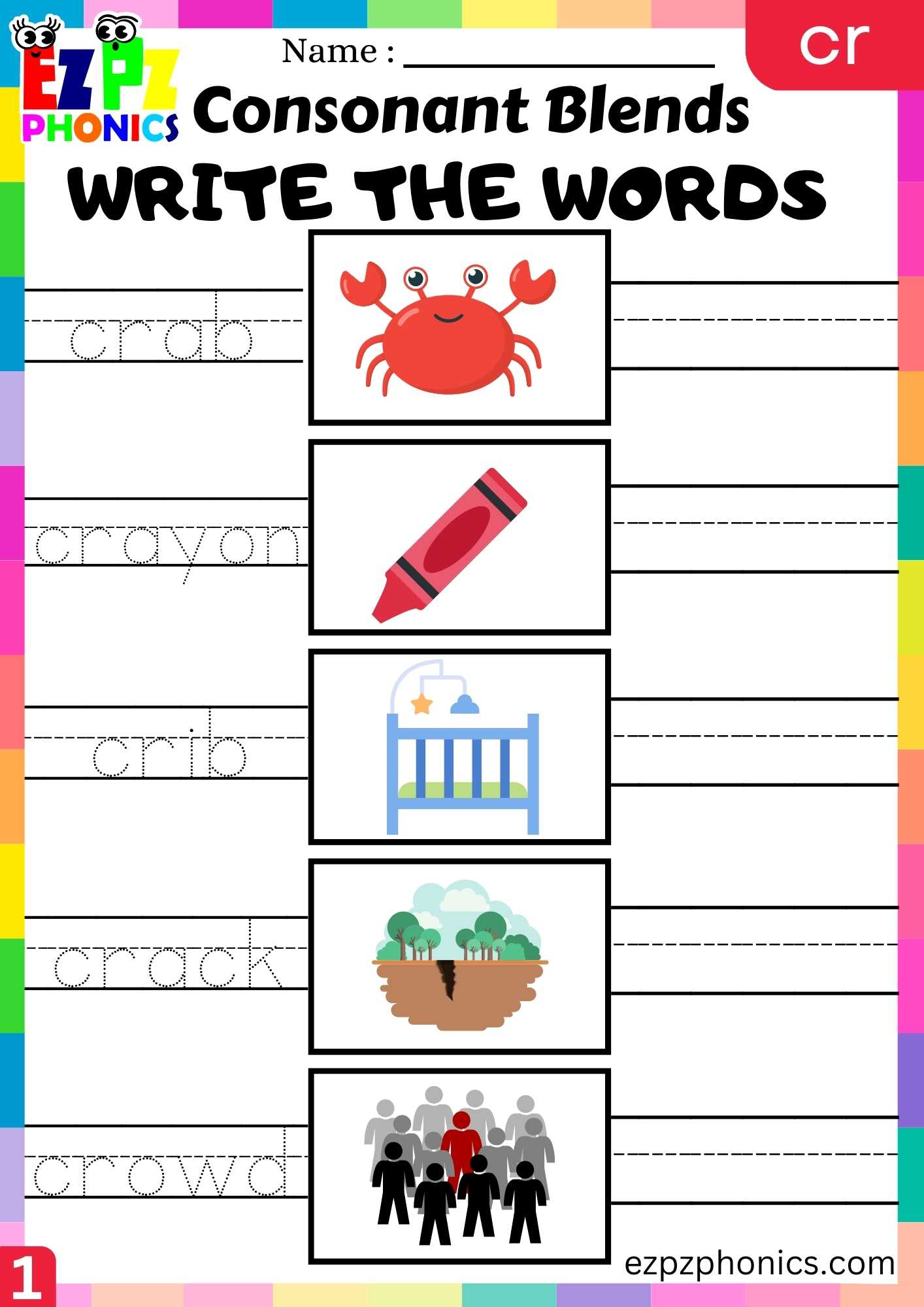 Group1 CR Words Write The Words Phonics Consonant Blends Worksheet